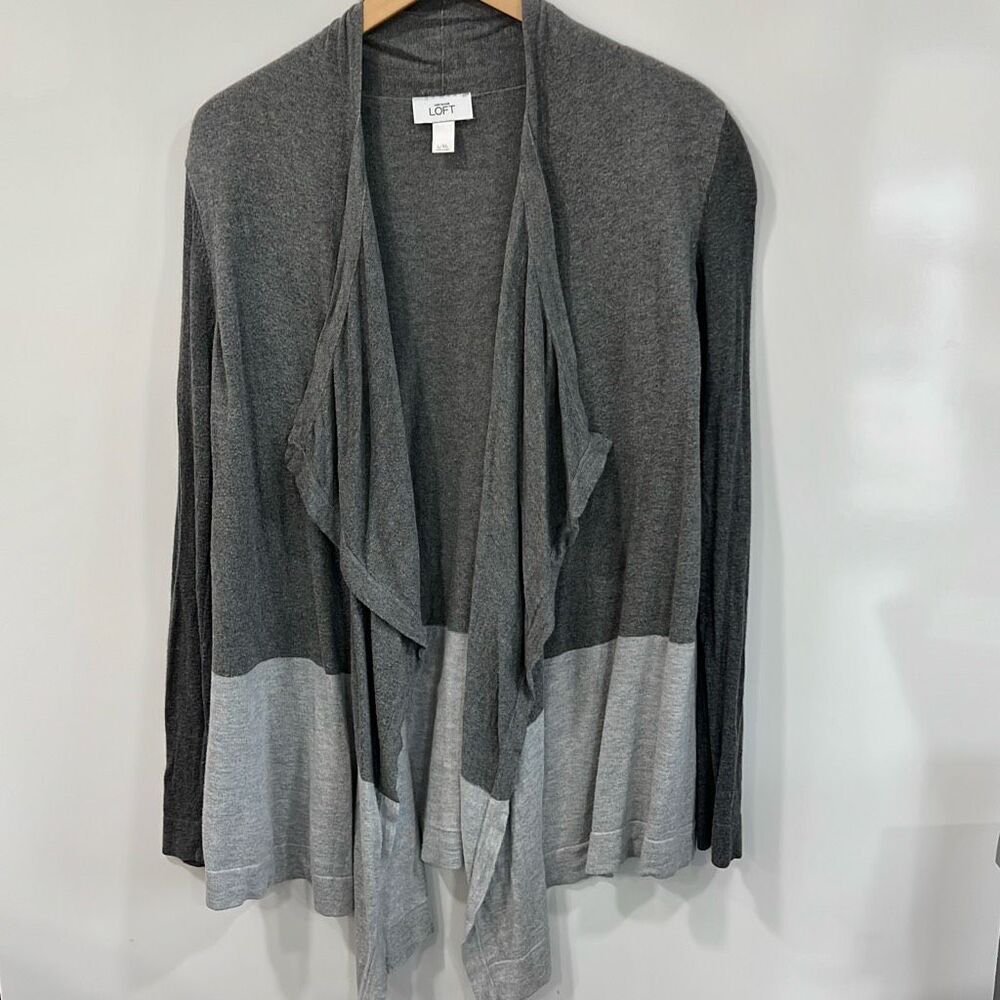 LOFT Gray Colorblock Draped‎ Cardigan L/XL